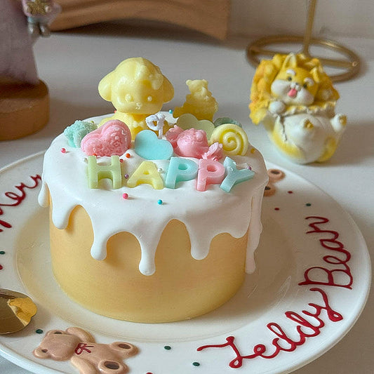 Single-layer happy puppy birthday cake and dumpling cake with aromatherapy candles, cream and mango coconut milk fragrance, suitable for good friends' birthdays, anniversaries, graduation congratulations and other occasions
