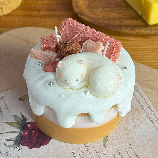 Polar bear two-color cake and green flower two-color cake shape aromatherapy candles with apple cinnamon and vanilla fragrance are suitable for birthday gifts, desktop decorations, wedding gifts